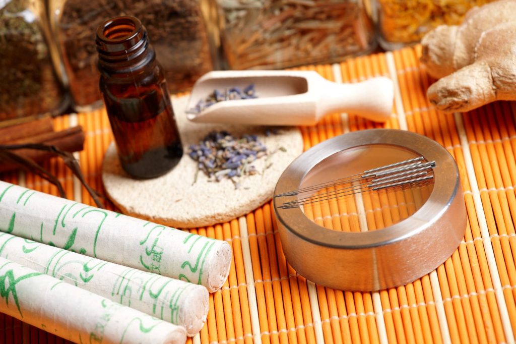 natural therapy items including acupuncture needles, and traditional medicine